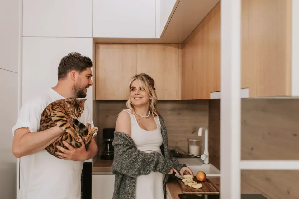 Dog owner preparing a meal