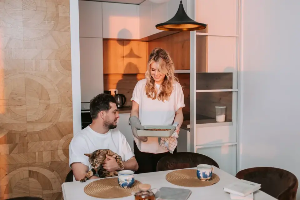 Dog owner preparing a meal